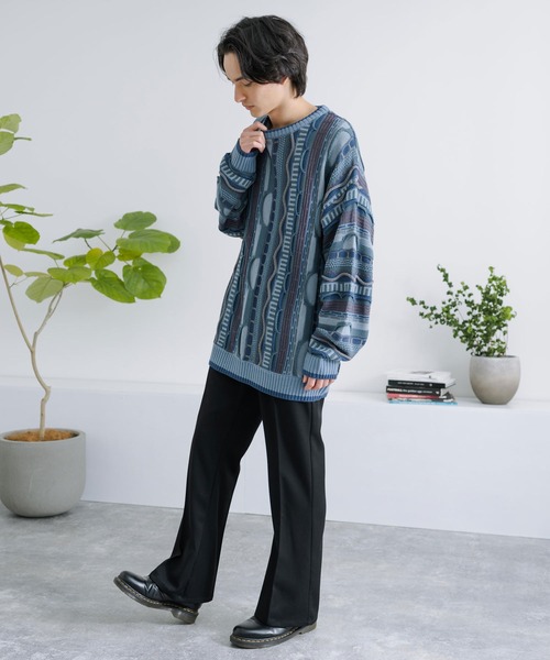 Rocky Monroe(ロッキーモンロー)の「オーバーサイズジャガード編みクルーネック3Dニットセーター(ニット/セーター・メンズ・ブラック/グレイッシュベージュ/グレー/サックスブルー/ベージュ・M/L)」の21枚目の写真