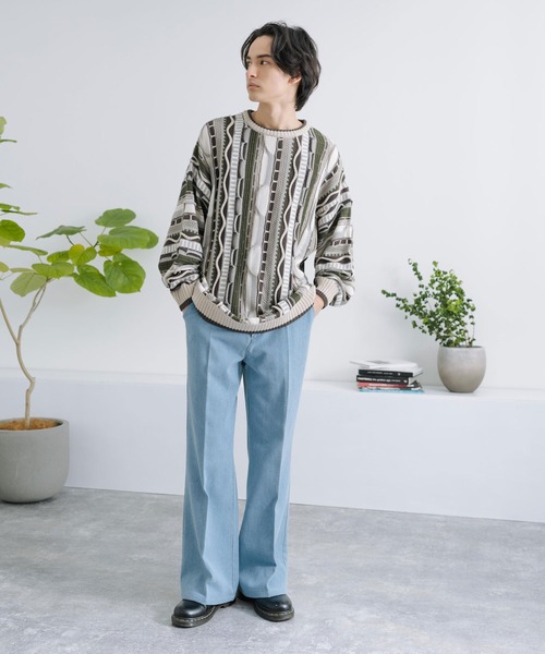 Rocky Monroe(ロッキーモンロー)の「オーバーサイズジャガード編みクルーネック3Dニットセーター(ニット/セーター・メンズ・ブラック/グレイッシュベージュ/グレー/サックスブルー/ベージュ・M/L)」の18枚目の写真