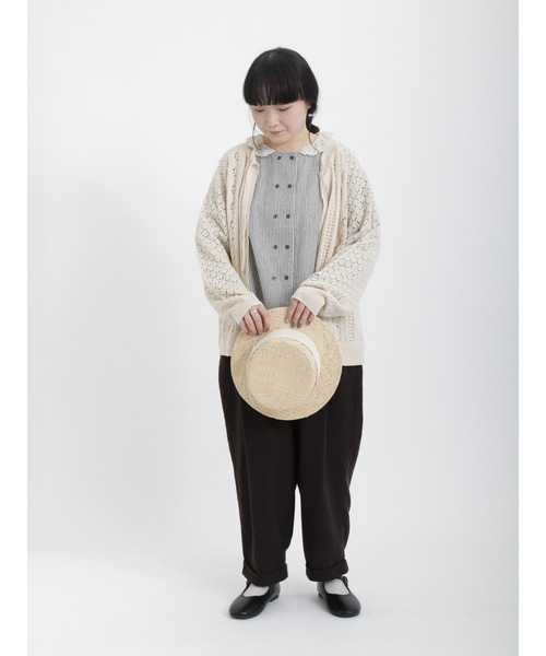 Samansa Mos2（サマンサ モスモス）の「柄編み前後2WAYリボンニット（カーディガン/ボレロ・レディース・チャコール/キナリ/ピンク/グリーン・ﾌﾘ-）」の16枚目の写真