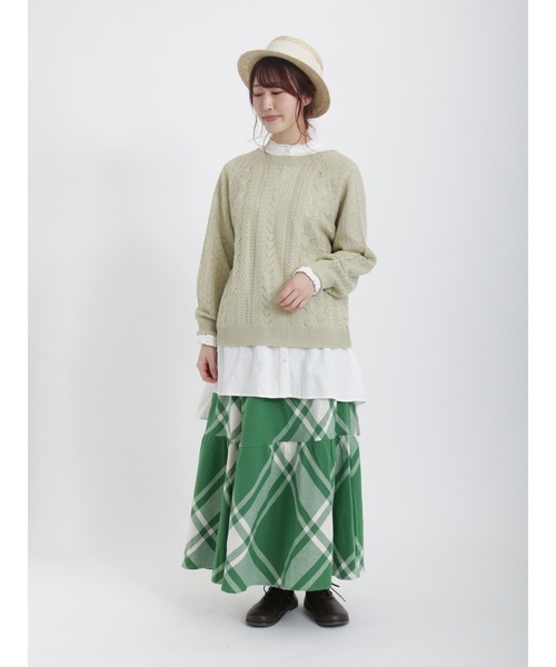 Samansa Mos2（サマンサ モスモス）の「柄編み前後2WAYリボンニット（カーディガン/ボレロ・レディース・チャコール/キナリ/ピンク/グリーン・ﾌﾘ-）」の6枚目の写真