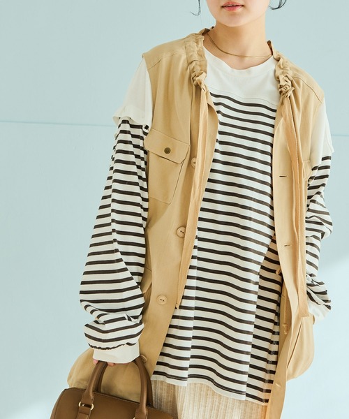 Crisp（クリスプ）の「2wayボーダーロングTシャツ（Tシャツ/カットソー・レディース・ピンク/グレー/ブラック・FREE）」の16枚目の写真