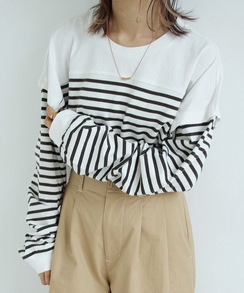 Crisp（クリスプ）の「2wayボーダーロングTシャツ（Tシャツ/カットソー・レディース・ピンク/グレー/ブラック・FREE）」の17枚目の写真