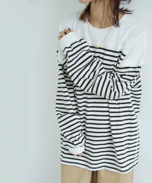 Crisp（クリスプ）の「2wayボーダーロングTシャツ（Tシャツ/カットソー・レディース・ピンク/グレー/ブラック・FREE）」の5枚目の写真