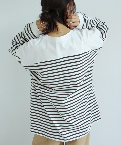 Crisp（クリスプ）の「2wayボーダーロングTシャツ（Tシャツ/カットソー・レディース・ピンク/グレー/ブラック・FREE）」の18枚目の写真