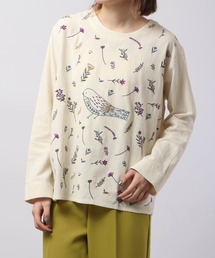 EMAGO 鳥と植物刺繍ブラウス