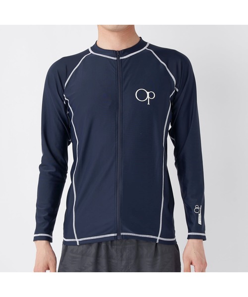 Ocean Pacific（オーシャンパシフィック）の「Ocean Pacific/オーシャンパシフィック スポーツウェア 水着 水陸両用 2WAY UVカット フルジップ フードなし 長袖 ラッシュガード（ラッシュガード・メンズ・ネイビー/ブラック/ホワイト・L/M/XL）」の11枚目の写真