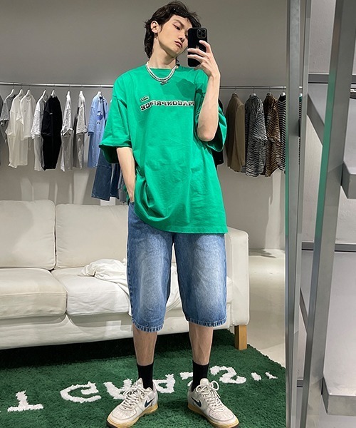 MASONPRINCE 蛇年限定 コットン 半袖 Tシャツ オーバーサイズ ヴィンテージ加工2重プリントTシャツ DT4118
