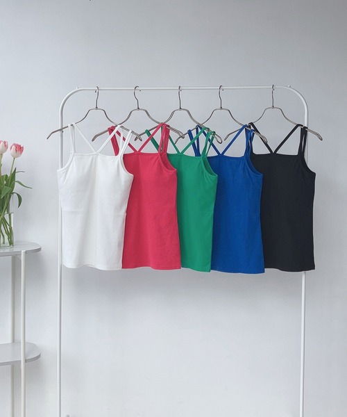 AS KNOW AS plus(アズノゥアズプラス)の「〇カップ付きフロントクロスキャミソール(キャミソール・レディース・ピンク/グリーン/オフホワイト/ブルー/ブラック/ネイビー系/ライトブルー/オレンジ・FREE)」の9枚目の写真