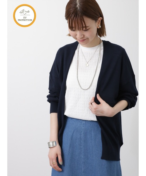 Lugnoncure（ルノンキュール）の「【UV加工】ミドル丈ショールカーディガン（カーディガン/ボレロ・レディース・グレー/ネイビー/ミント・ﾌﾘ-）」の3枚目の写真