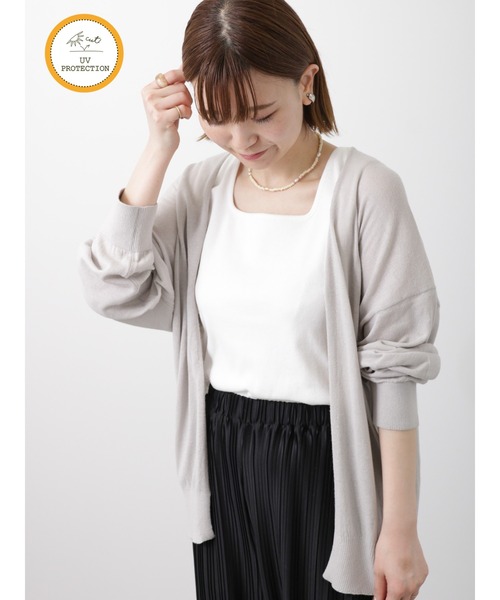 Lugnoncure（ルノンキュール）の「【UV加工】ミドル丈ショールカーディガン（カーディガン/ボレロ・レディース・グレー/ネイビー/ミント・ﾌﾘ-）」の2枚目の写真