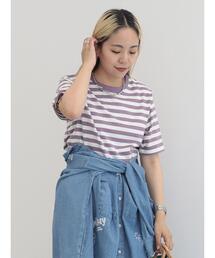 AMERICAN HOLIC | 5分袖ボーダーカットプルオーバー1(Tシャツ/カットソー)