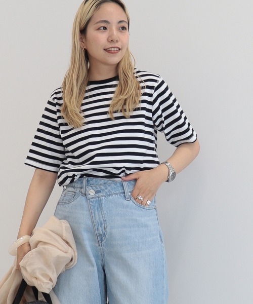 AMERICAN HOLIC（アメリカンホリック）の「5分袖ボーダーカットプルオーバー1（Tシャツ/カットソー・レディース・ブルー/グリーン/パープル/ブラック/イエロー・M/L）」の6枚目の写真