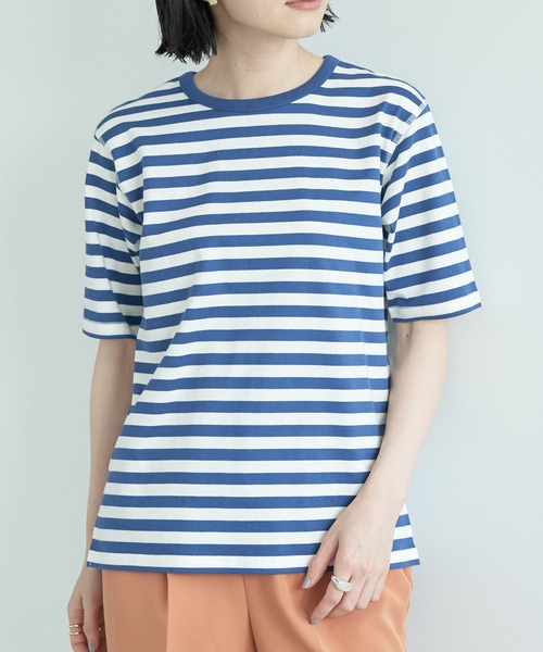 AMERICAN HOLIC（アメリカンホリック）の「5分袖ボーダーカットプルオーバー1（Tシャツ/カットソー・レディース・ブルー/グリーン/パープル/ブラック/イエロー・M/L）」の8枚目の写真