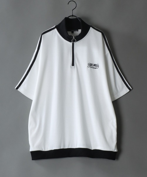 SITRY(シトリー)の「Big silhouette one point stitch half zip polo shirt / ビッグシルエット ワンポイント 刺繍 ハーフジップ 半袖 ポロシャツ(ポロシャツ・メンズ・ホワイト/オレンジ/ブラック・M/L)」の2枚目の写真