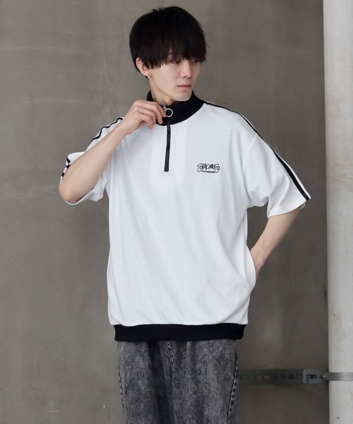 SITRY(シトリー)の「Big silhouette one point stitch half zip polo shirt / ビッグシルエット ワンポイント 刺繍 ハーフジップ 半袖 ポロシャツ(ポロシャツ・メンズ・ホワイト/オレンジ/ブラック・M/L)」の14枚目の写真