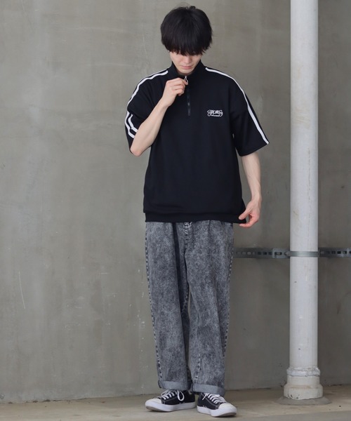 SITRY(シトリー)の「Big silhouette one point stitch half zip polo shirt / ビッグシルエット ワンポイント 刺繍 ハーフジップ 半袖 ポロシャツ(ポロシャツ・メンズ・ホワイト/オレンジ/ブラック・M/L)」の17枚目の写真