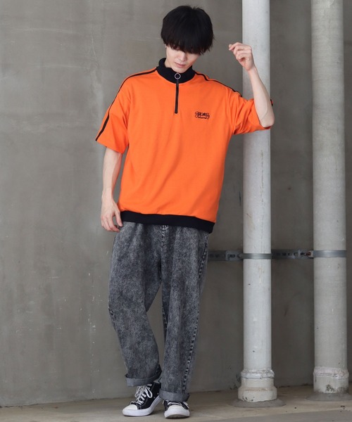 SITRY(シトリー)の「Big silhouette one point stitch half zip polo shirt / ビッグシルエット ワンポイント 刺繍 ハーフジップ 半袖 ポロシャツ(ポロシャツ・メンズ・ホワイト/オレンジ/ブラック・M/L)」の19枚目の写真