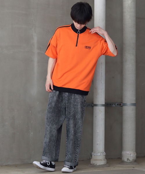 SITRY(シトリー)の「Big silhouette one point stitch half zip polo shirt / ビッグシルエット ワンポイント 刺繍 ハーフジップ 半袖 ポロシャツ(ポロシャツ・メンズ・ホワイト/オレンジ/ブラック・M/L)」の20枚目の写真