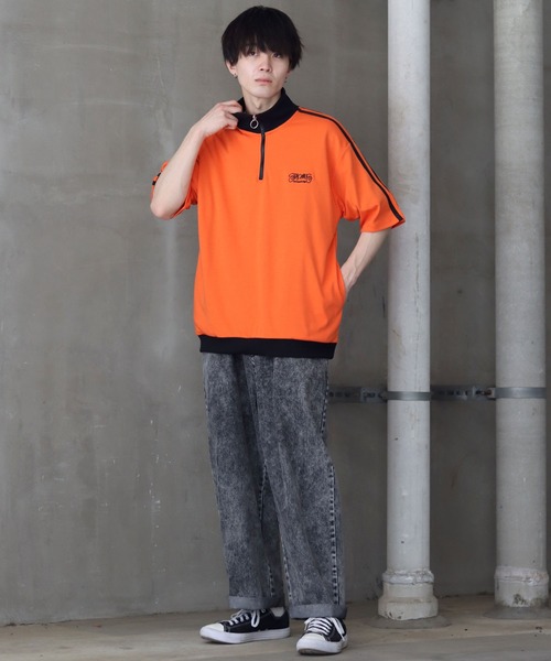 SITRY(シトリー)の「Big silhouette one point stitch half zip polo shirt / ビッグシルエット ワンポイント 刺繍 ハーフジップ 半袖 ポロシャツ(ポロシャツ・メンズ・ホワイト/オレンジ/ブラック・M/L)」の21枚目の写真