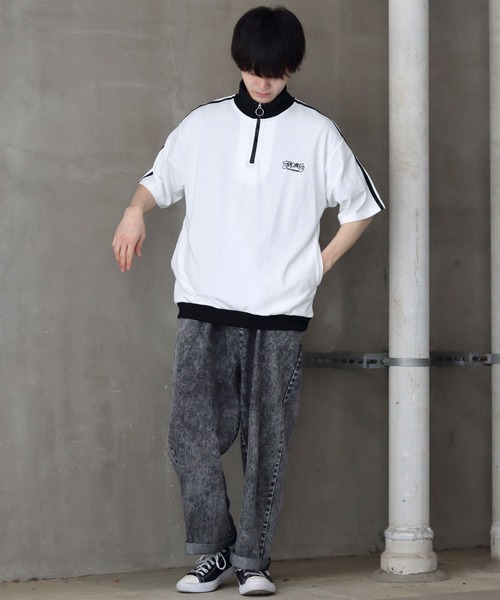 SITRY(シトリー)の「Big silhouette one point stitch half zip polo shirt / ビッグシルエット ワンポイント 刺繍 ハーフジップ 半袖 ポロシャツ(ポロシャツ・メンズ・ホワイト/オレンジ/ブラック・M/L)」の22枚目の写真