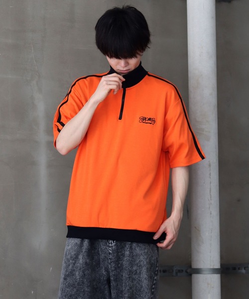 SITRY(シトリー)の「Big silhouette one point stitch half zip polo shirt / ビッグシルエット ワンポイント 刺繍 ハーフジップ 半袖 ポロシャツ(ポロシャツ・メンズ・ホワイト/オレンジ/ブラック・M/L)」の13枚目の写真