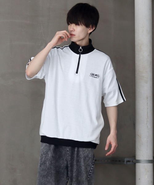 SITRY(シトリー)の「Big silhouette one point stitch half zip polo shirt / ビッグシルエット ワンポイント 刺繍 ハーフジップ 半袖 ポロシャツ(ポロシャツ・メンズ・ホワイト/オレンジ/ブラック・M/L)」の15枚目の写真