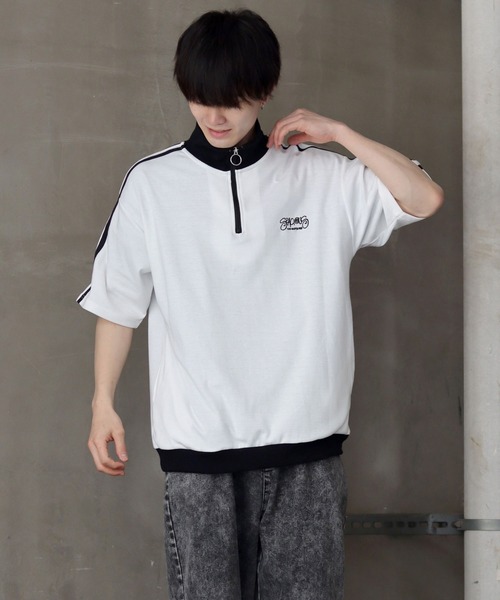 SITRY(シトリー)の「Big silhouette one point stitch half zip polo shirt / ビッグシルエット ワンポイント 刺繍 ハーフジップ 半袖 ポロシャツ(ポロシャツ・メンズ・ホワイト/オレンジ/ブラック・M/L)」の16枚目の写真