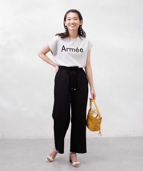 Chez toi（シェトワ）の「機能素材ノースリロゴプルオーバー（Tシャツ/カットソー・レディース・グレイッシュベージュ/ブラック/オフホワイト・FREE）」の10枚目の写真