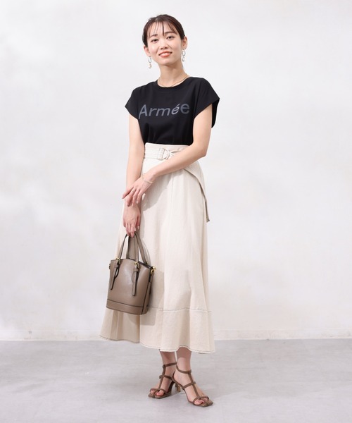 Chez toi（シェトワ）の「機能素材ノースリロゴプルオーバー（Tシャツ/カットソー・レディース・グレイッシュベージュ/ブラック/オフホワイト・FREE）」の14枚目の写真