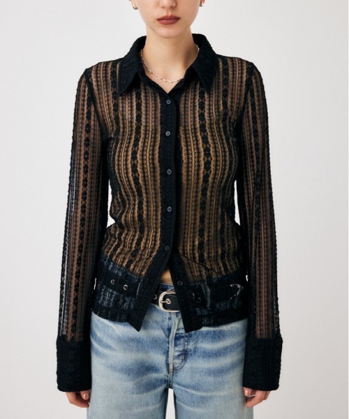 MOUSSY(マウジー)の「SHEER LACE シャツブラウス(シャツ/ブラウス・レディース・イエロー/アイボリー/ブラック・FREE)」の3枚目の写真