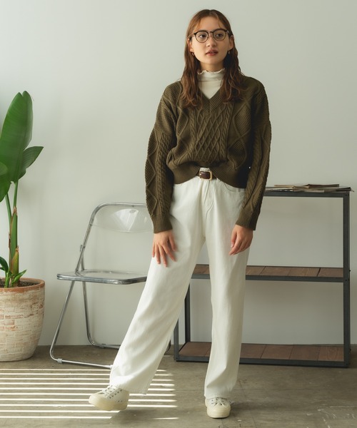 ROOPTOKYO（ループトウキョウ）の「Short Cable Knit / ショート丈 ケーブルリボンニット（ニット/セーター・レディース・ホワイト/ブラック/カーキ・FREE）」の8枚目の写真