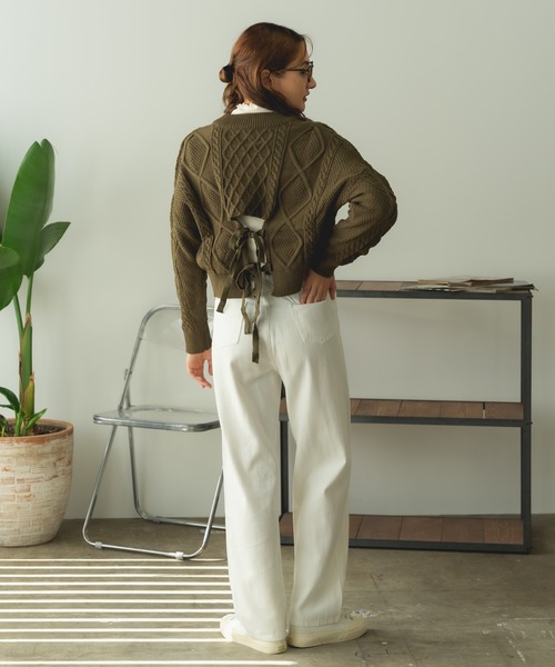 ROOPTOKYO（ループトウキョウ）の「Short Cable Knit / ショート丈 ケーブルリボンニット（ニット/セーター・レディース・ホワイト/ブラック/カーキ・FREE）」の10枚目の写真