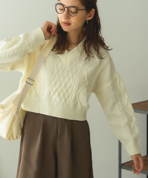 ROOPTOKYO（ループトウキョウ）の「Short Cable Knit / ショート丈 ケーブルリボンニット（ニット/セーター・レディース・ホワイト/ブラック/カーキ・FREE）」の21枚目の写真