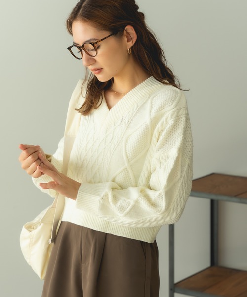 ROOPTOKYO（ループトウキョウ）の「Short Cable Knit / ショート丈 ケーブルリボンニット（ニット/セーター・レディース・ホワイト/ブラック/カーキ・FREE）」の22枚目の写真