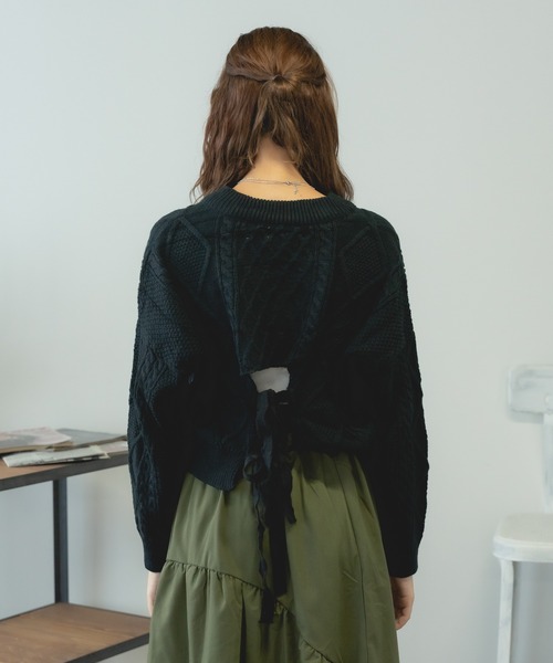 ROOPTOKYO（ループトウキョウ）の「Short Cable Knit / ショート丈 ケーブルリボンニット（ニット/セーター・レディース・ホワイト/ブラック/カーキ・FREE）」の12枚目の写真