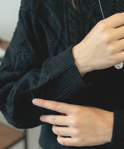 ROOPTOKYO（ループトウキョウ）の「Short Cable Knit / ショート丈 ケーブルリボンニット（ニット/セーター・レディース・ホワイト/ブラック/カーキ・FREE）」の14枚目の写真