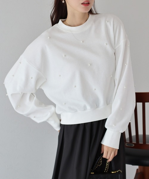 BLUEEAST（ブルーイースト）の「パール付きスウェット（スウェット・レディース・ホワイト/ピンク/ブラック/ネイビー/モカ/グレー・MEDIUM）」の2枚目の写真