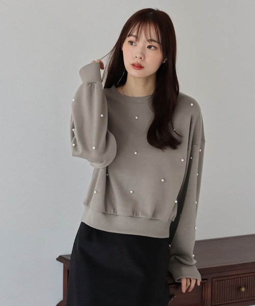 BLUEEAST（ブルーイースト）の「パール付きスウェット（スウェット・レディース・ホワイト/ピンク/ブラック/ネイビー/モカ/グレー・MEDIUM）」の5枚目の写真
