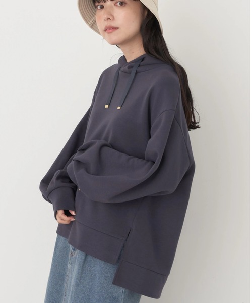 earth music&ecology（アースミュージックアンドエコロジー）の「ダンボールパーカー（スウェット・レディース・アイボリー/サックスブルー/ブラウン/ラベンダー/ダークグレー/イエロー・FREE）」の3枚目の写真