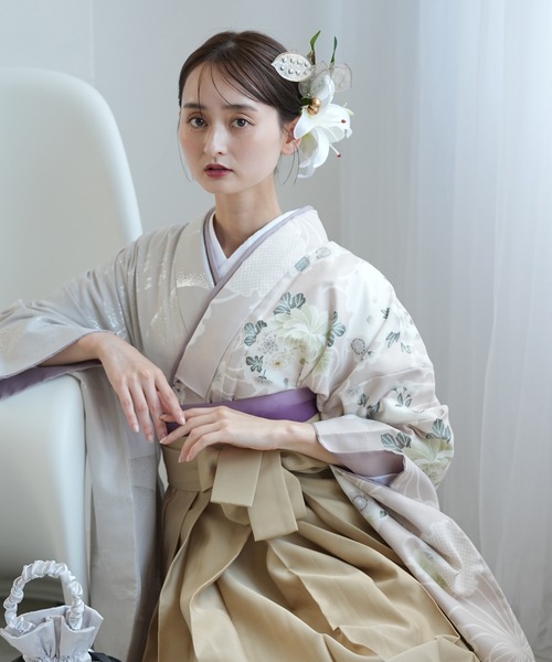 utatane（ウタタネ）の「袴セット ひよこ商店 半身（着物・レディース・ブラウン系2/ミント/ベージュ系2/ブラウン系1/ピンク/グレー/ベージュ系1/パープル・M）」の13枚目の写真