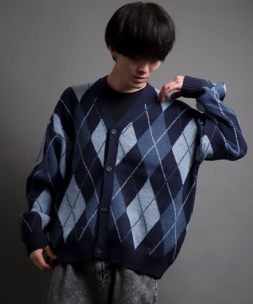 SITRY(シトリー)の「jacquard knitting cardigan/ジャガード ニット カーディガン/アーガイル/チェック/カーデ(カーディガン/ボレロ・メンズ・ブラック系その他/グレー系その他/グレー/ブラック・L/M)」の9枚目の写真