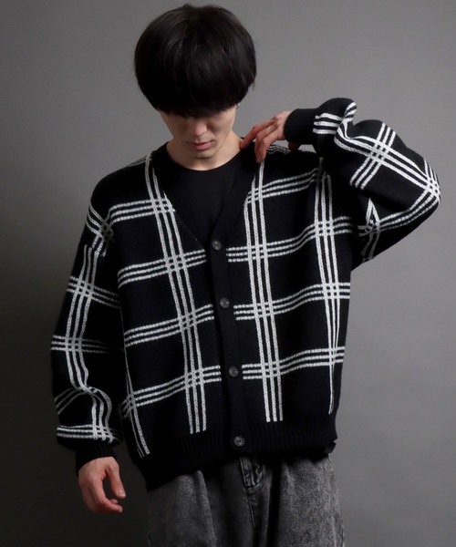SITRY(シトリー)の「jacquard knitting cardigan/ジャガード ニット カーディガン/アーガイル/チェック/カーデ(カーディガン/ボレロ・メンズ・ブラック系その他/グレー系その他/グレー/ブラック・L/M)」の5枚目の写真