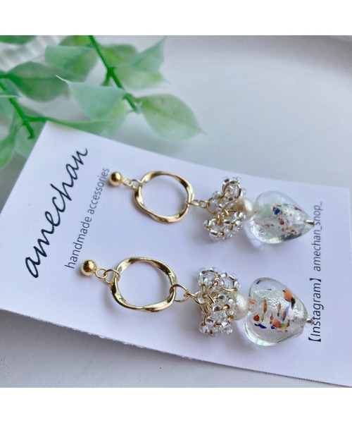 tone(トーン)の「【amechan】Glass Heart(ピアス)(MA)(ピアス(両耳用)・レディース・ブラウン/ホワイト・FREE)」の3枚目の写真