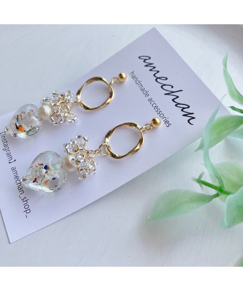 tone(トーン)の「【amechan】Glass Heart(ピアス)(MA)(ピアス(両耳用)・レディース・ブラウン/ホワイト・FREE)」の5枚目の写真