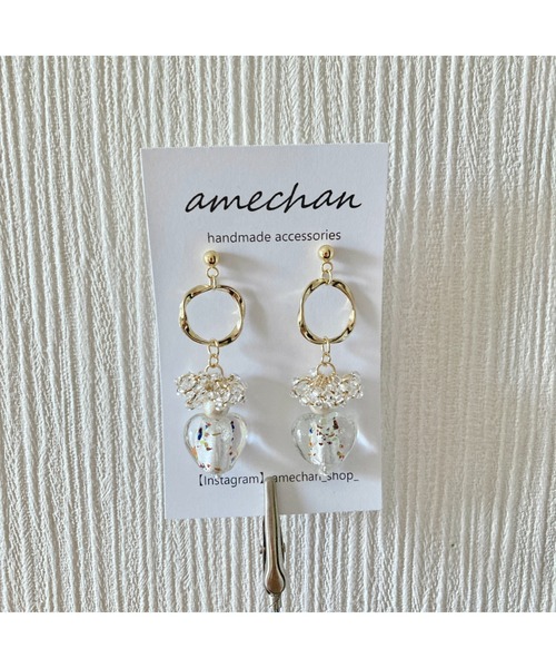 tone(トーン)の「【amechan】Glass Heart(ピアス)(MA)(ピアス(両耳用)・レディース・ブラウン/ホワイト・FREE)」の7枚目の写真