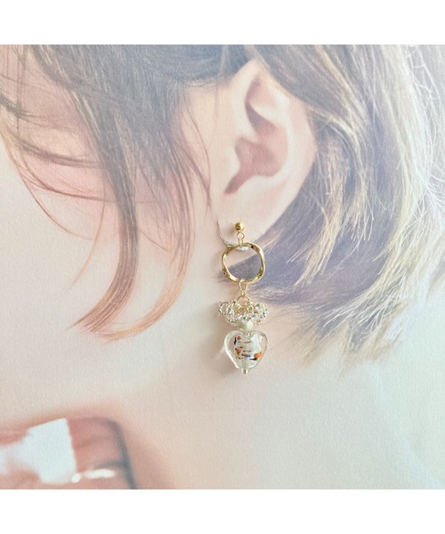 tone(トーン)の「【amechan】Glass Heart(ピアス)(MA)(ピアス(両耳用)・レディース・ブラウン/ホワイト・FREE)」の8枚目の写真