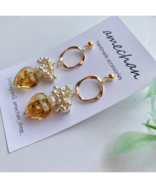 tone(トーン)の「【amechan】Glass Heart(ピアス)(MA)(ピアス(両耳用)・レディース・ブラウン/ホワイト・FREE)」の11枚目の写真