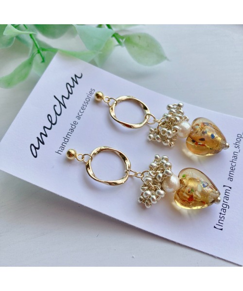 tone(トーン)の「【amechan】Glass Heart(ピアス)(MA)(ピアス(両耳用)・レディース・ブラウン/ホワイト・FREE)」の9枚目の写真