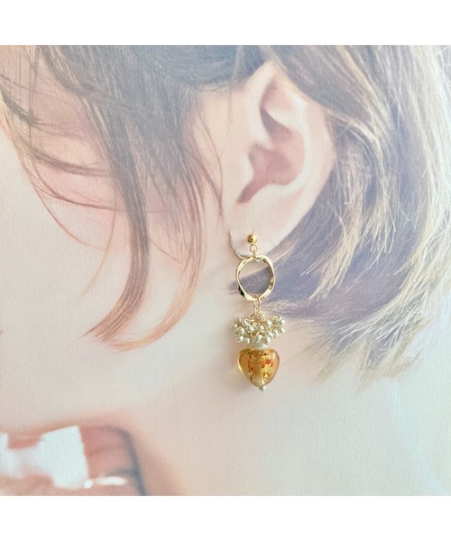 tone(トーン)の「【amechan】Glass Heart(ピアス)(MA)(ピアス(両耳用)・レディース・ブラウン/ホワイト・FREE)」の14枚目の写真