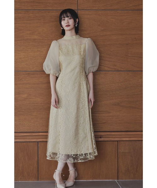 オーガンジーパフスリーブ刺繍レースドレス 結婚式 同窓会 お呼ばれワンピース 楽天市場】オーガンジーパフスリーブ刺繍レースドレス
